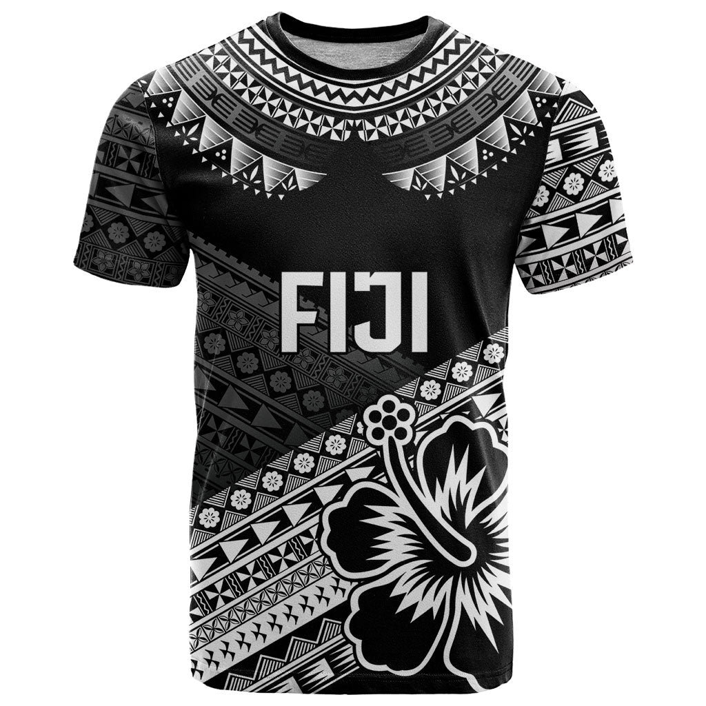 Custom Rugby Fiji T Shirt Black Traditional Masi Inspired