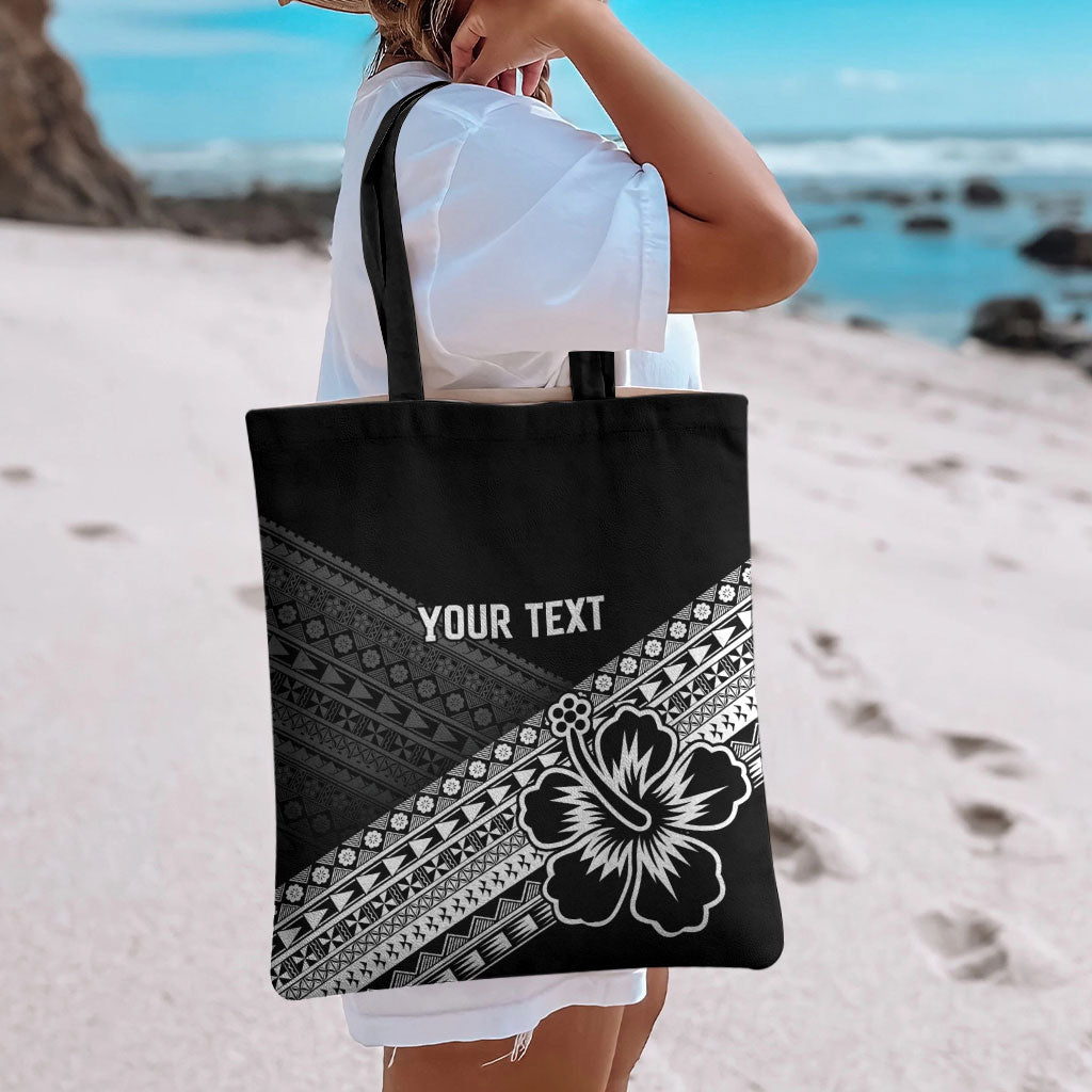 Custom Rugby Fiji Tote Bag Black Traditional Masi Inspired