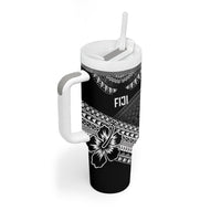 Custom Rugby Fiji Tumbler With Handle Black Traditional Masi Inspired