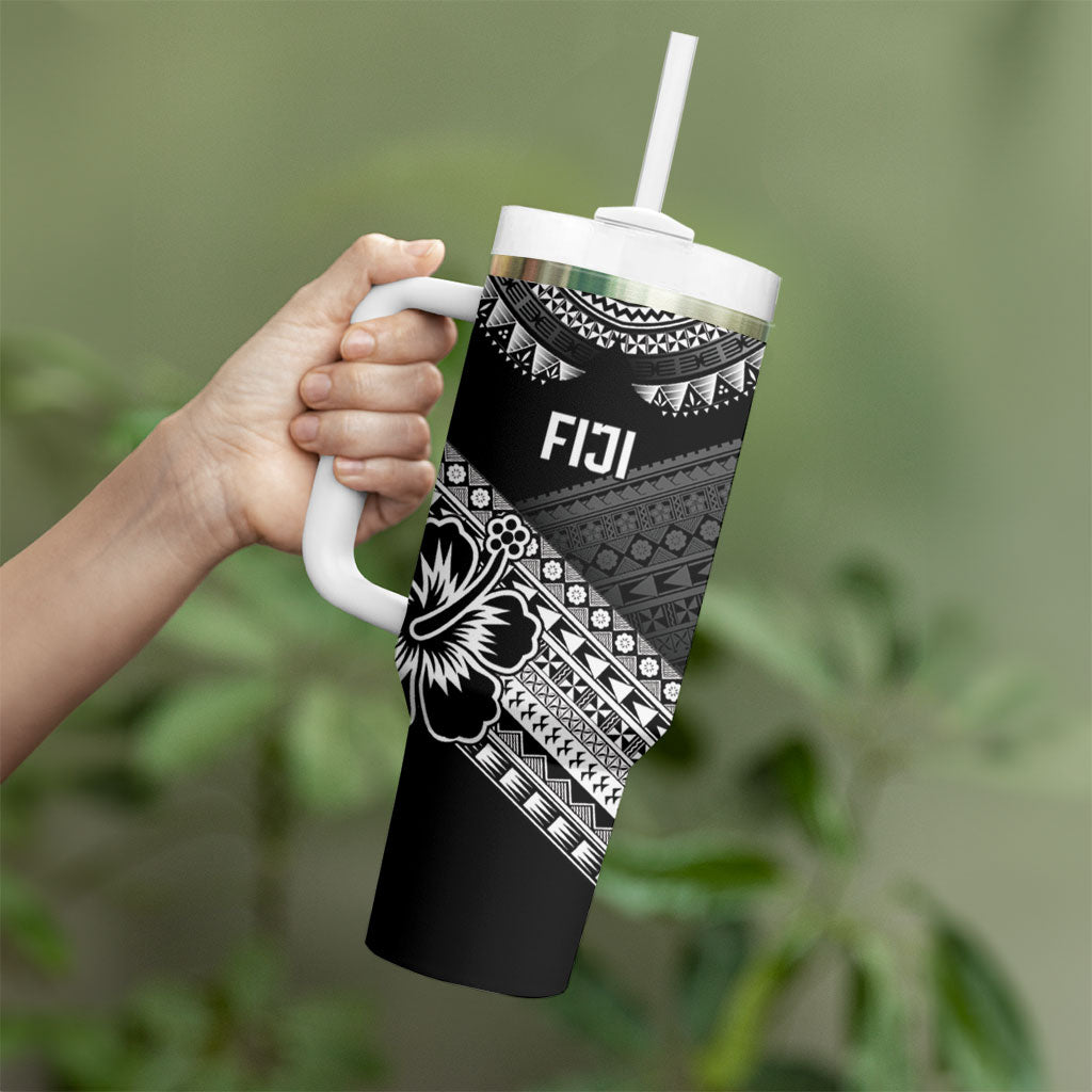 Custom Rugby Fiji Tumbler With Handle Black Traditional Masi Inspired
