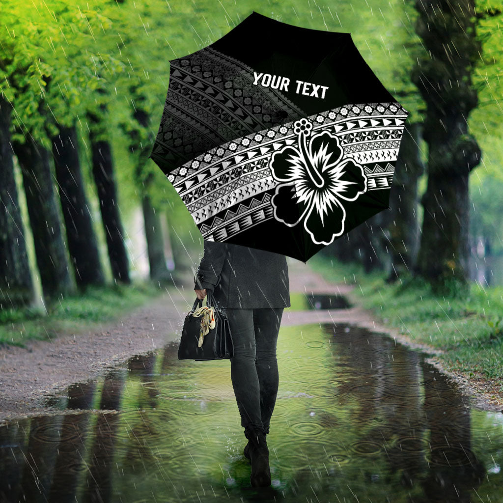 Custom Rugby Fiji Umbrella Black Traditional Masi Inspired