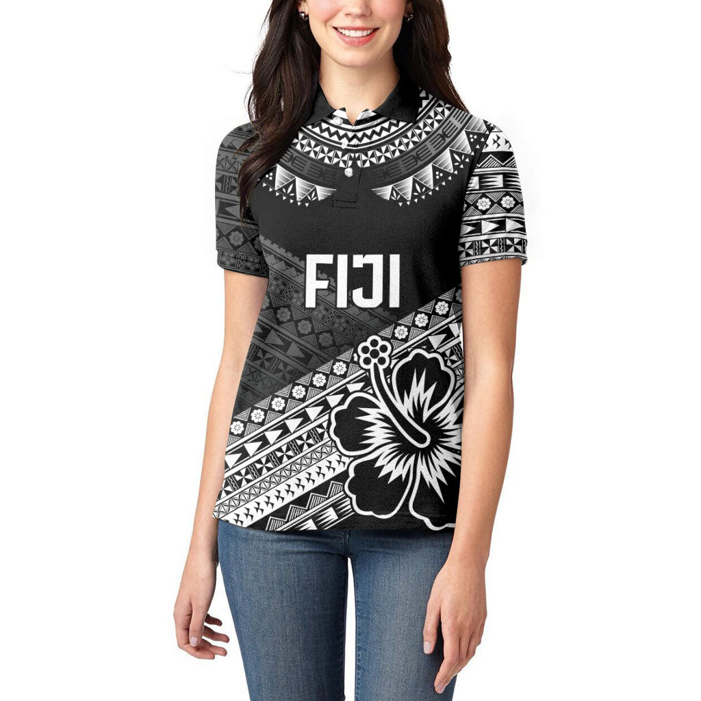 Custom Rugby Fiji Women Polo Shirt Black Traditional Masi Inspired