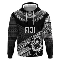 Custom Rugby Fiji Zip Hoodie Black Traditional Masi Inspired