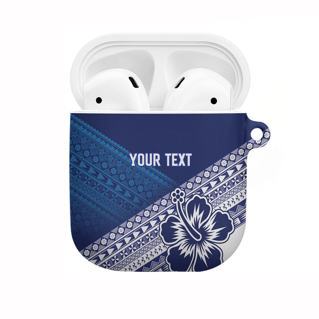 Custom Rugby Fiji AirPods Case Blue Traditional Masi Inspired
