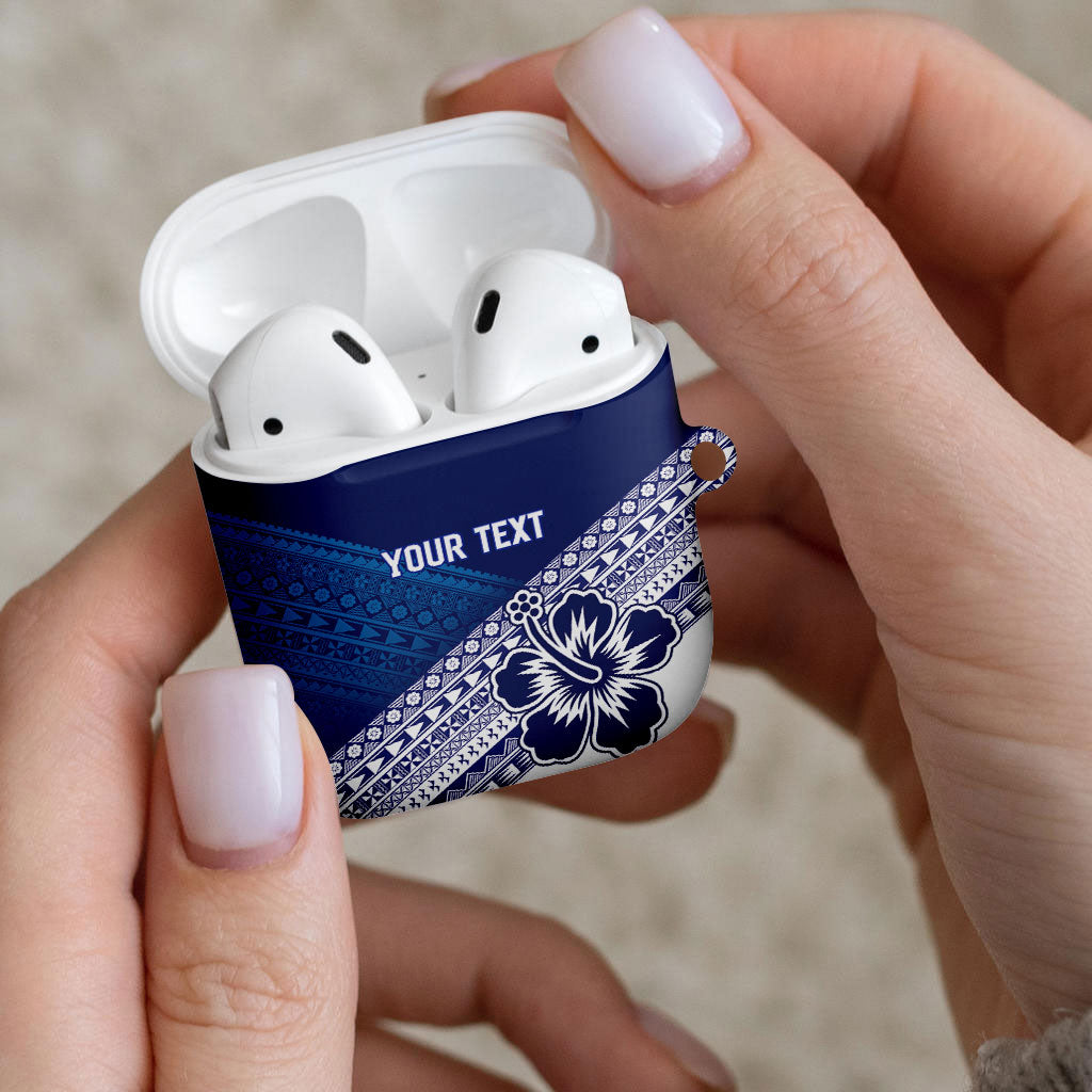 Custom Rugby Fiji AirPods Case Blue Traditional Masi Inspired