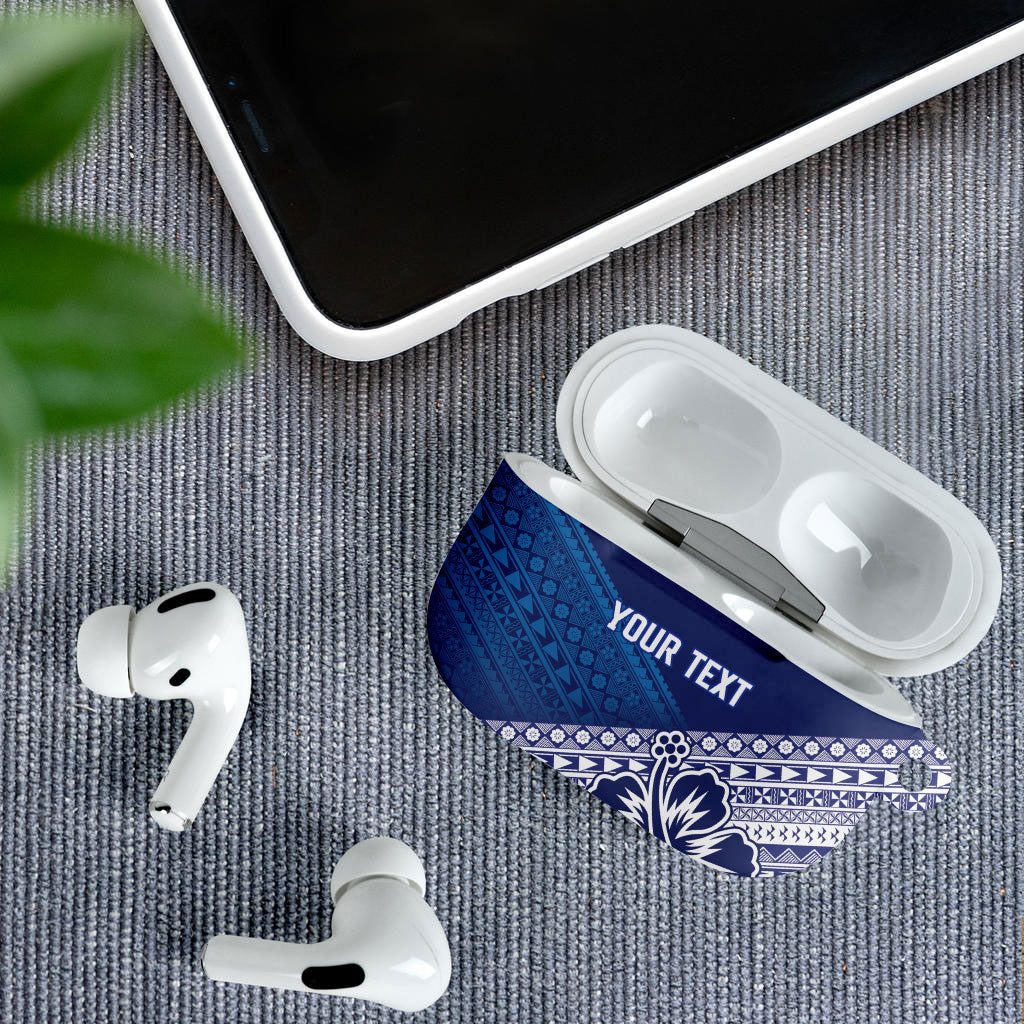 Custom Rugby Fiji AirPods Case Blue Traditional Masi Inspired