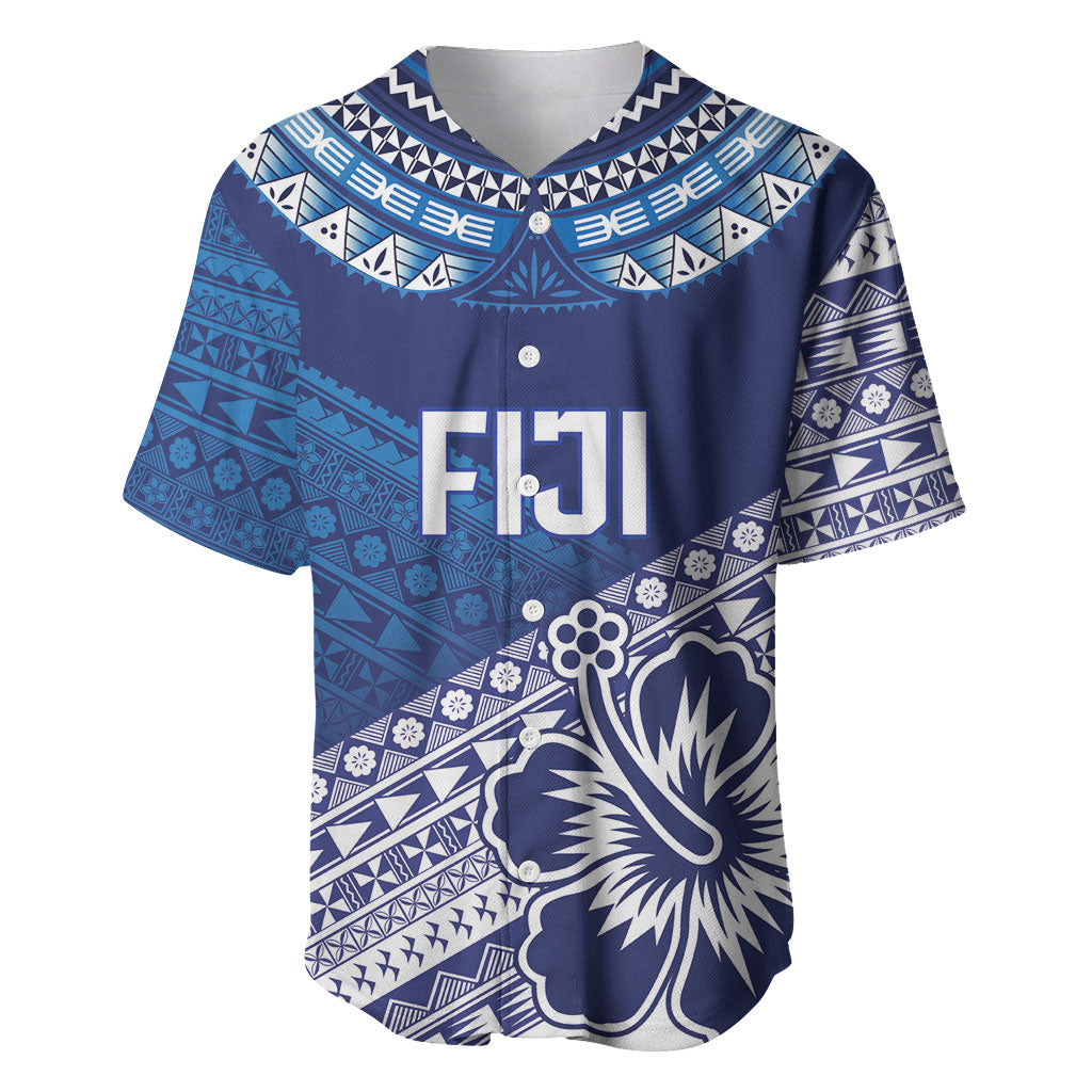 Custom Rugby Fiji Baseball Jersey Blue Traditional Masi Inspired
