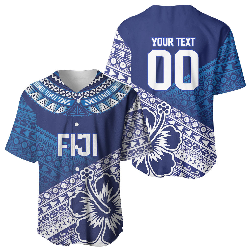 Custom Rugby Fiji Baseball Jersey Blue Traditional Masi Inspired