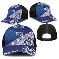 Personalised Rugby Fiji Baseball Net Cap Blue Traditional Masi Inspired