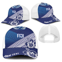 Personalised Rugby Fiji Baseball Net Cap Blue Traditional Masi Inspired