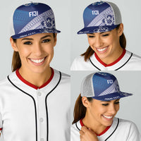 Personalised Rugby Fiji Baseball Net Cap Blue Traditional Masi Inspired