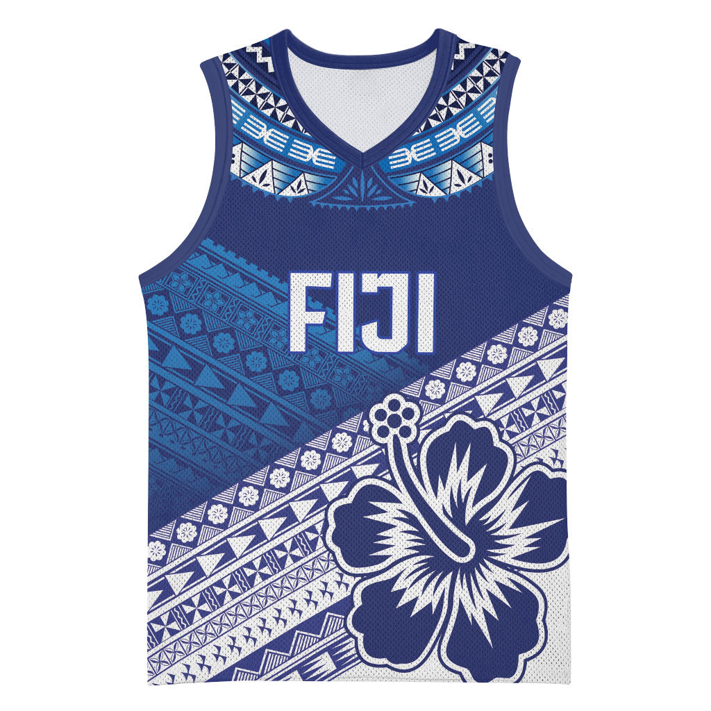 Custom Rugby Fiji Basketball Jersey Blue Traditional Masi Inspired