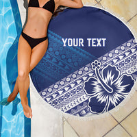 Custom Rugby Fiji Beach Blanket Blue Traditional Masi Inspired