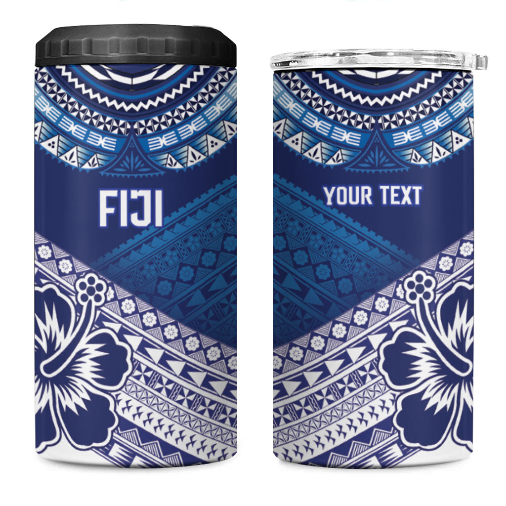 Custom Rugby Fiji 4 in 1 Can Cooler Tumbler Blue Traditional Masi Inspired LT9 One Size: 16 oz Blue - Polynesian Pride