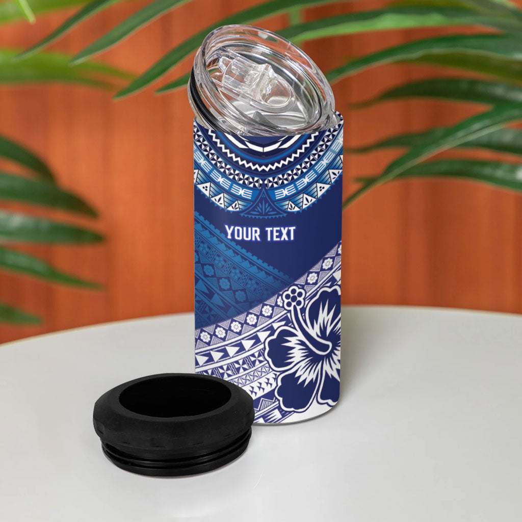 Custom Rugby Fiji 4 in 1 Can Cooler Tumbler Blue Traditional Masi Inspired