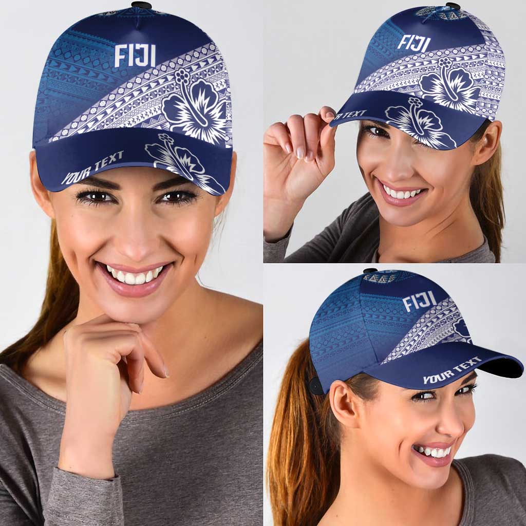 Personalised Rugby Fiji Classic Cap Blue Traditional Masi Inspired