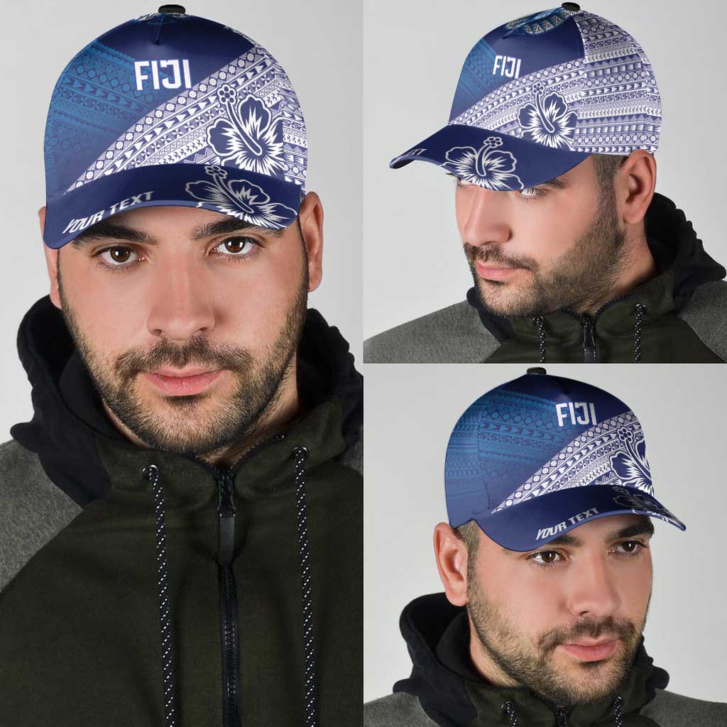 Personalised Rugby Fiji Classic Cap Blue Traditional Masi Inspired