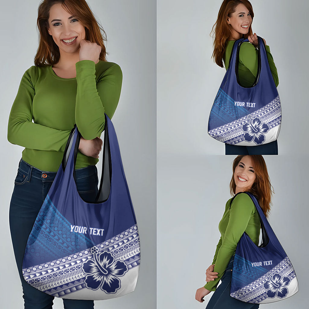 Custom Rugby Fiji Grocery Bag Blue Traditional Masi Inspired