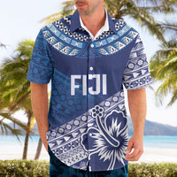 Custom Rugby Fiji Hawaiian Shirt Blue Traditional Masi Inspired