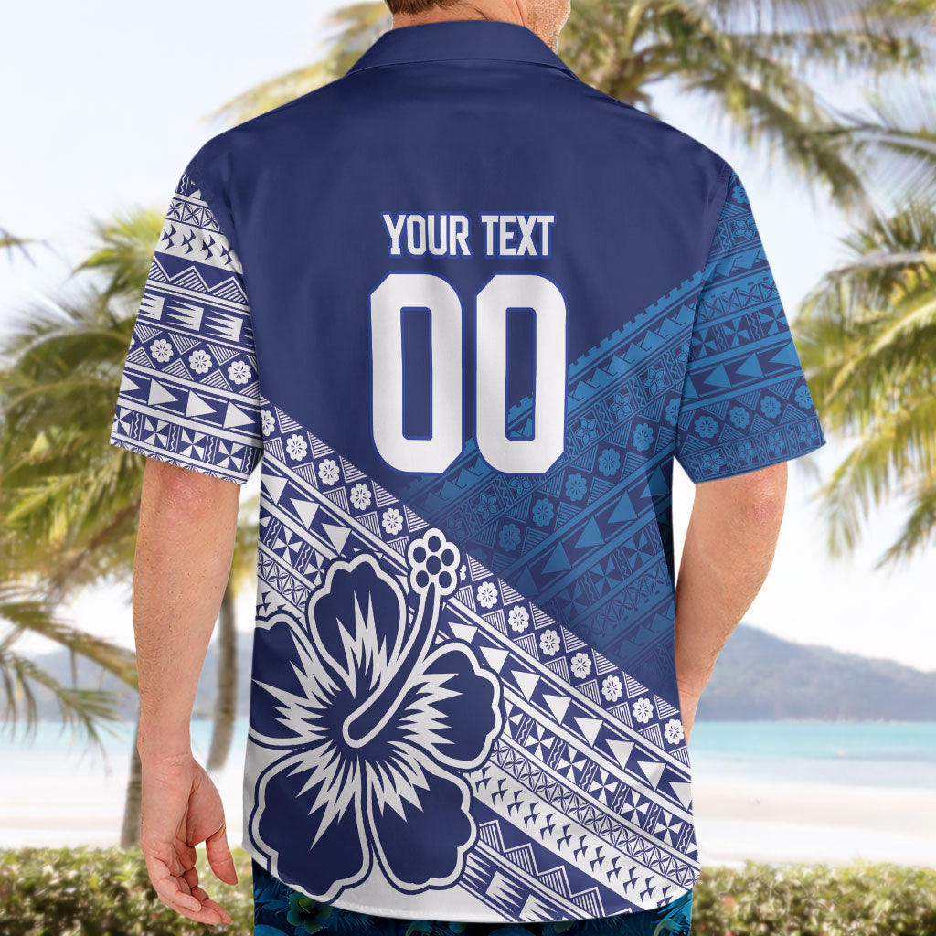 Custom Rugby Fiji Hawaiian Shirt Blue Traditional Masi Inspired