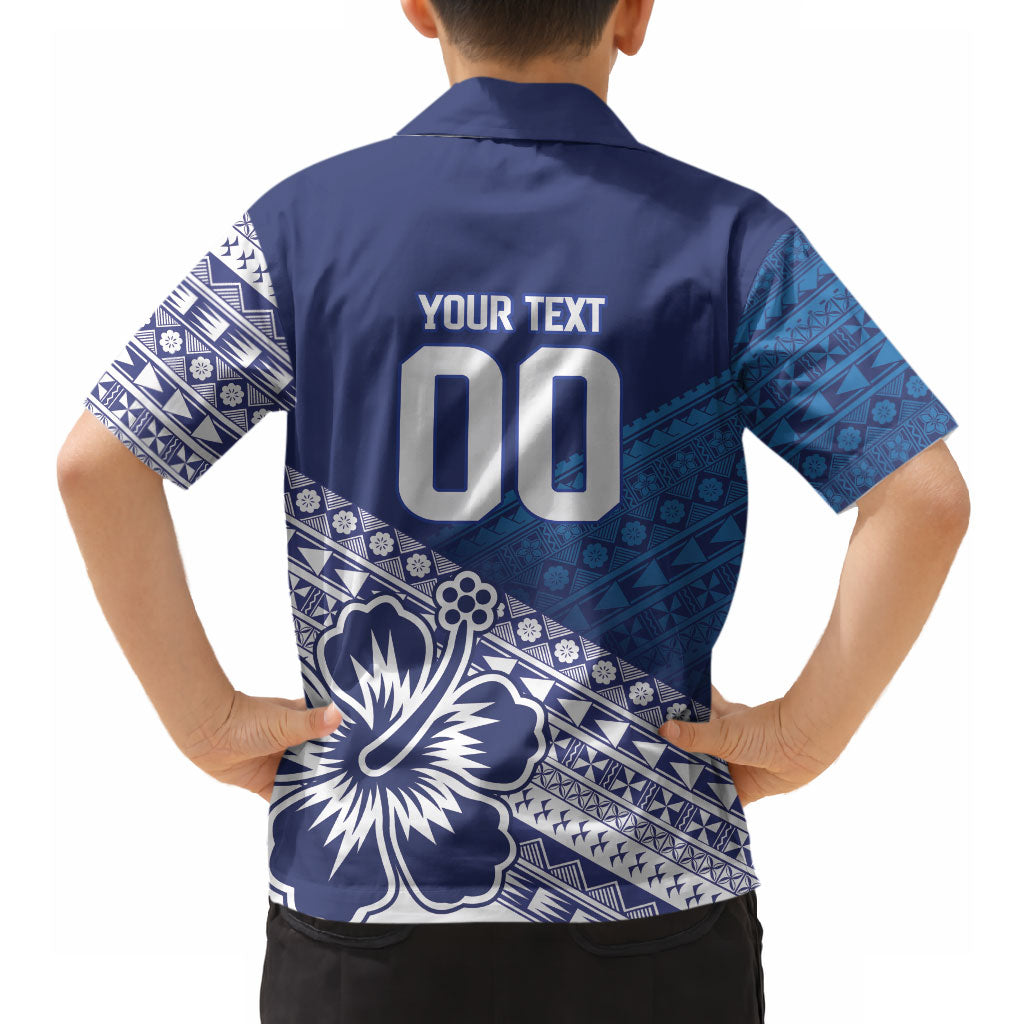 Custom Rugby Fiji Hawaiian Shirt Blue Traditional Masi Inspired