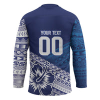 Custom Rugby Fiji Hockey Jersey Blue Traditional Masi Inspired
