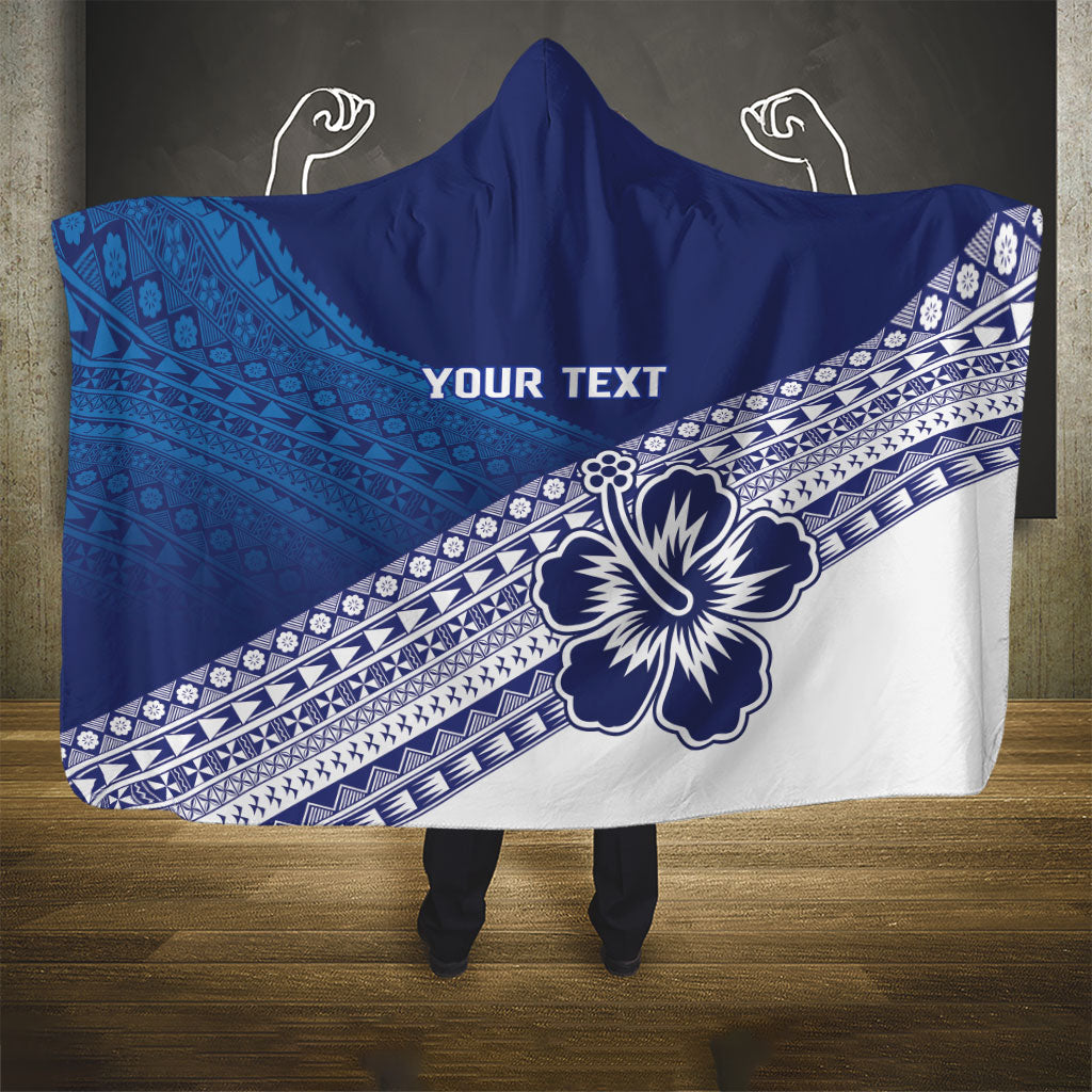Custom Rugby Fiji Hooded Blanket Blue Traditional Masi Inspired