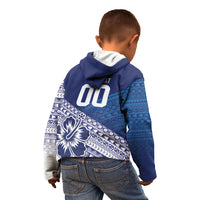Custom Rugby Fiji Kid Hoodie Blue Traditional Masi Inspired