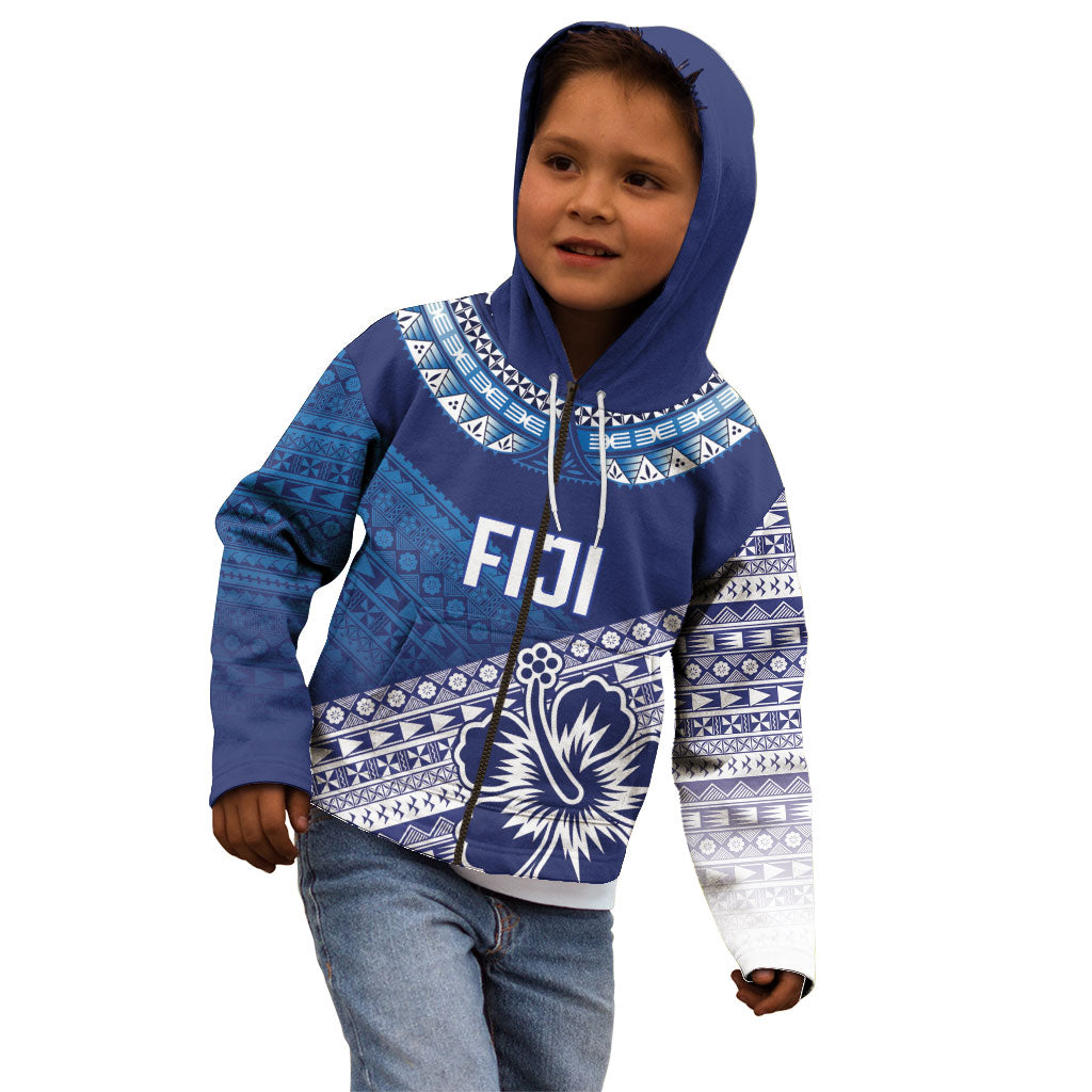 Custom Rugby Fiji Kid Hoodie Blue Traditional Masi Inspired