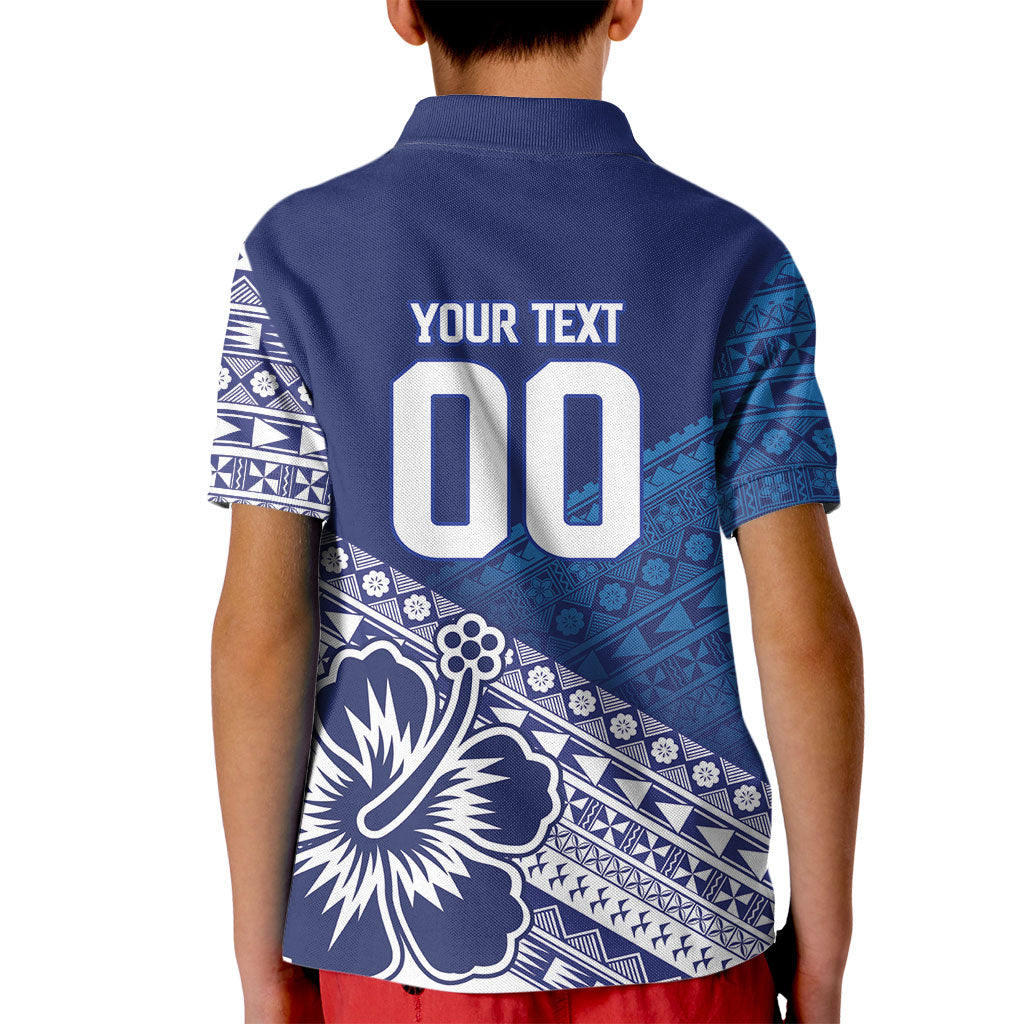 Custom Rugby Fiji Kid Polo Shirt Blue Traditional Masi Inspired