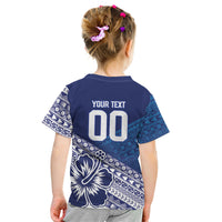 Custom Rugby Fiji Kid T Shirt Blue Traditional Masi Inspired