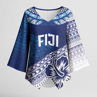 Custom Rugby Fiji Kimono Sleeve Blouse Blue Traditional Masi Inspired