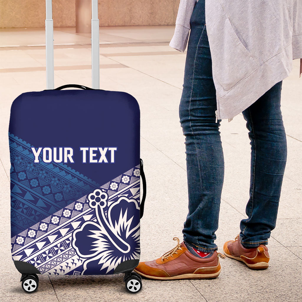 Custom Rugby Fiji Luggage Cover Blue Traditional Masi Inspired