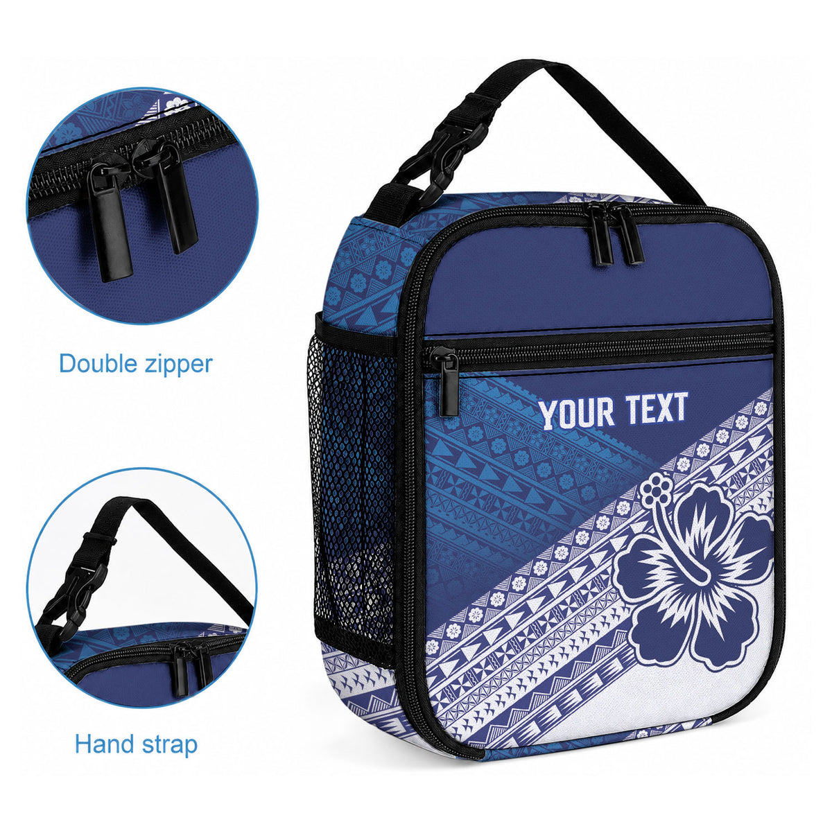 Custom Rugby Fiji Lunch Bag Blue Traditional Masi Inspired LT9 - Polynesian Pride