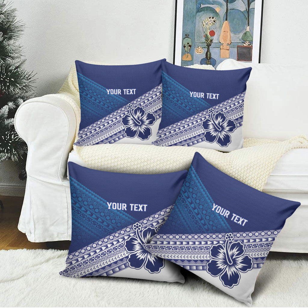 Custom Rugby Fiji Pillow Cover Blue Traditional Masi Inspired