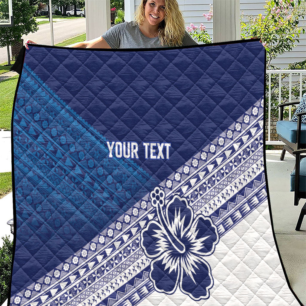 Custom Rugby Fiji Quilt Blue Traditional Masi Inspired