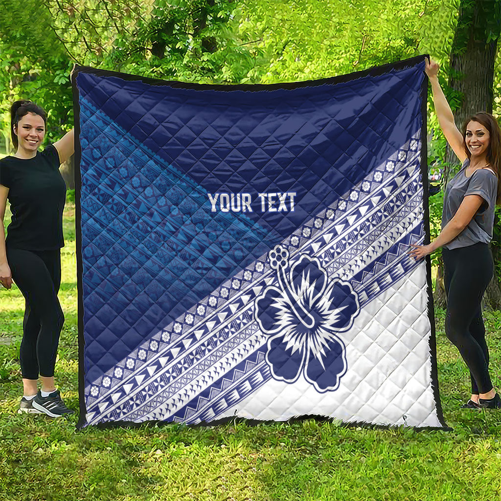 Custom Rugby Fiji Quilt Blue Traditional Masi Inspired