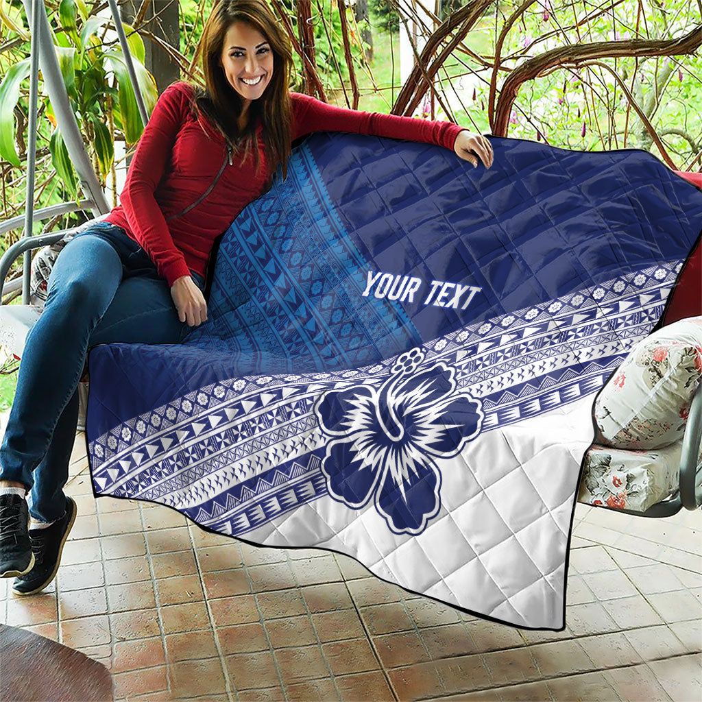 Custom Rugby Fiji Quilt Blue Traditional Masi Inspired