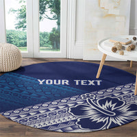Custom Rugby Fiji Round Carpet Blue Traditional Masi Inspired