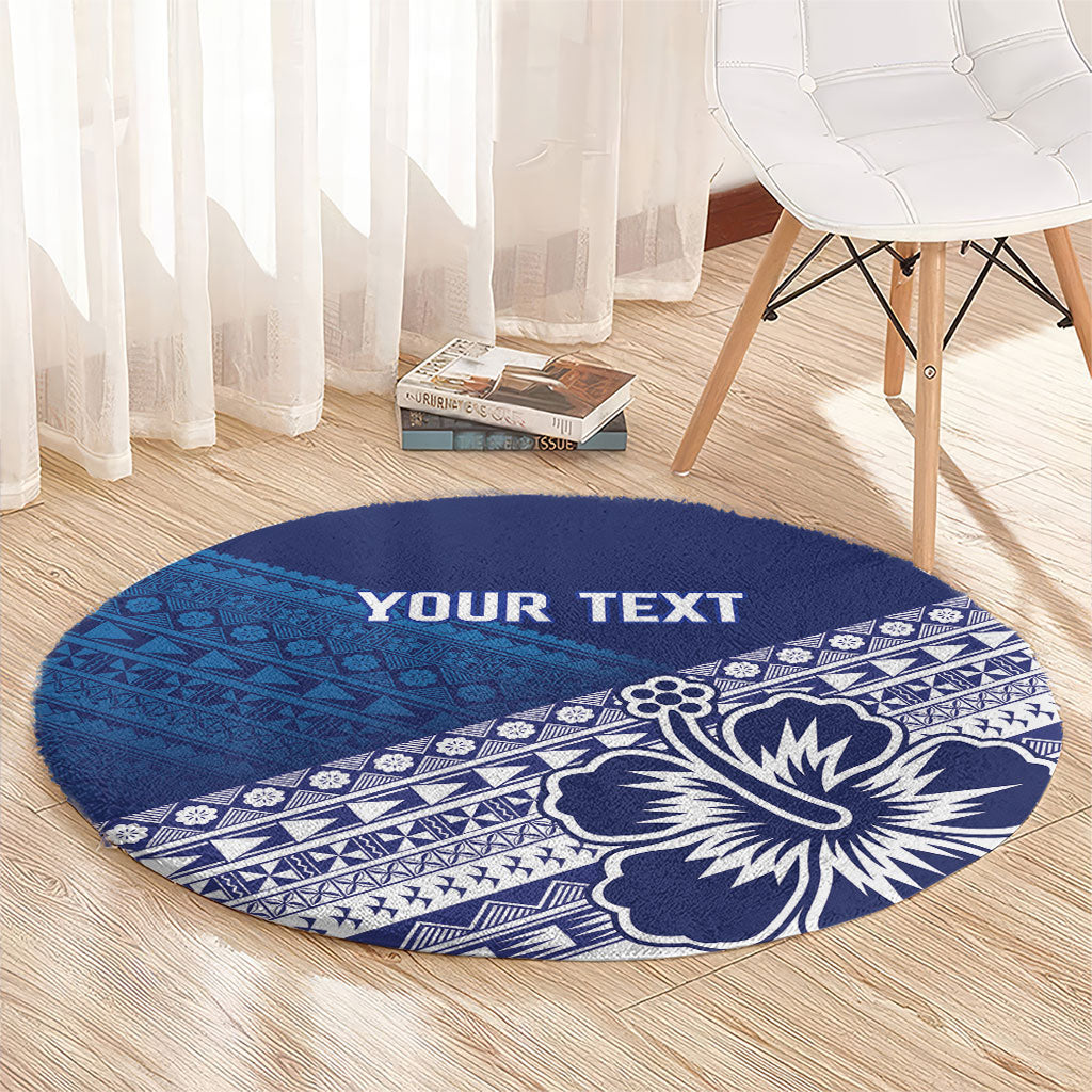Custom Rugby Fiji Round Carpet Blue Traditional Masi Inspired