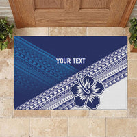 Custom Rugby Fiji Rubber Doormat Blue Traditional Masi Inspired