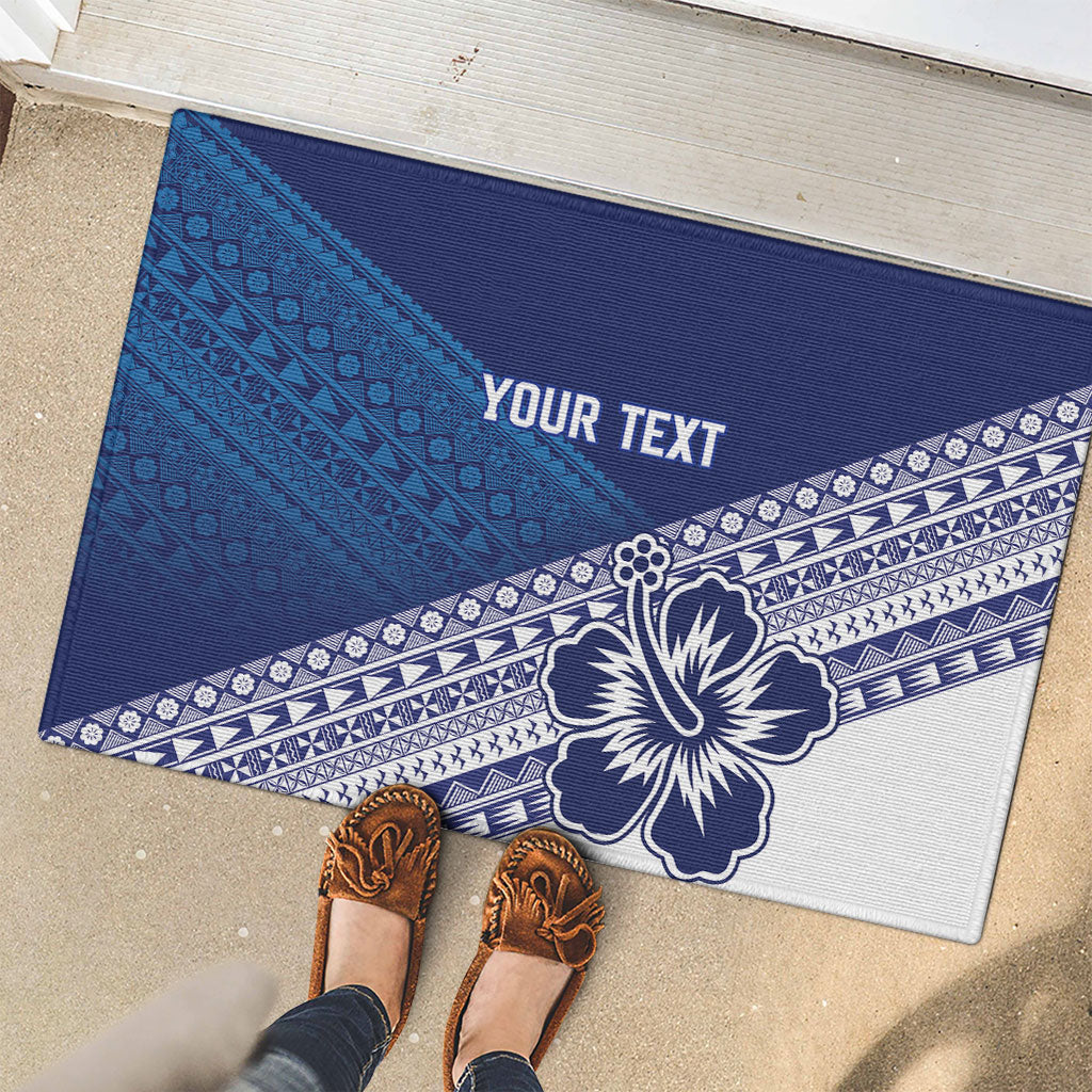 Custom Rugby Fiji Rubber Doormat Blue Traditional Masi Inspired