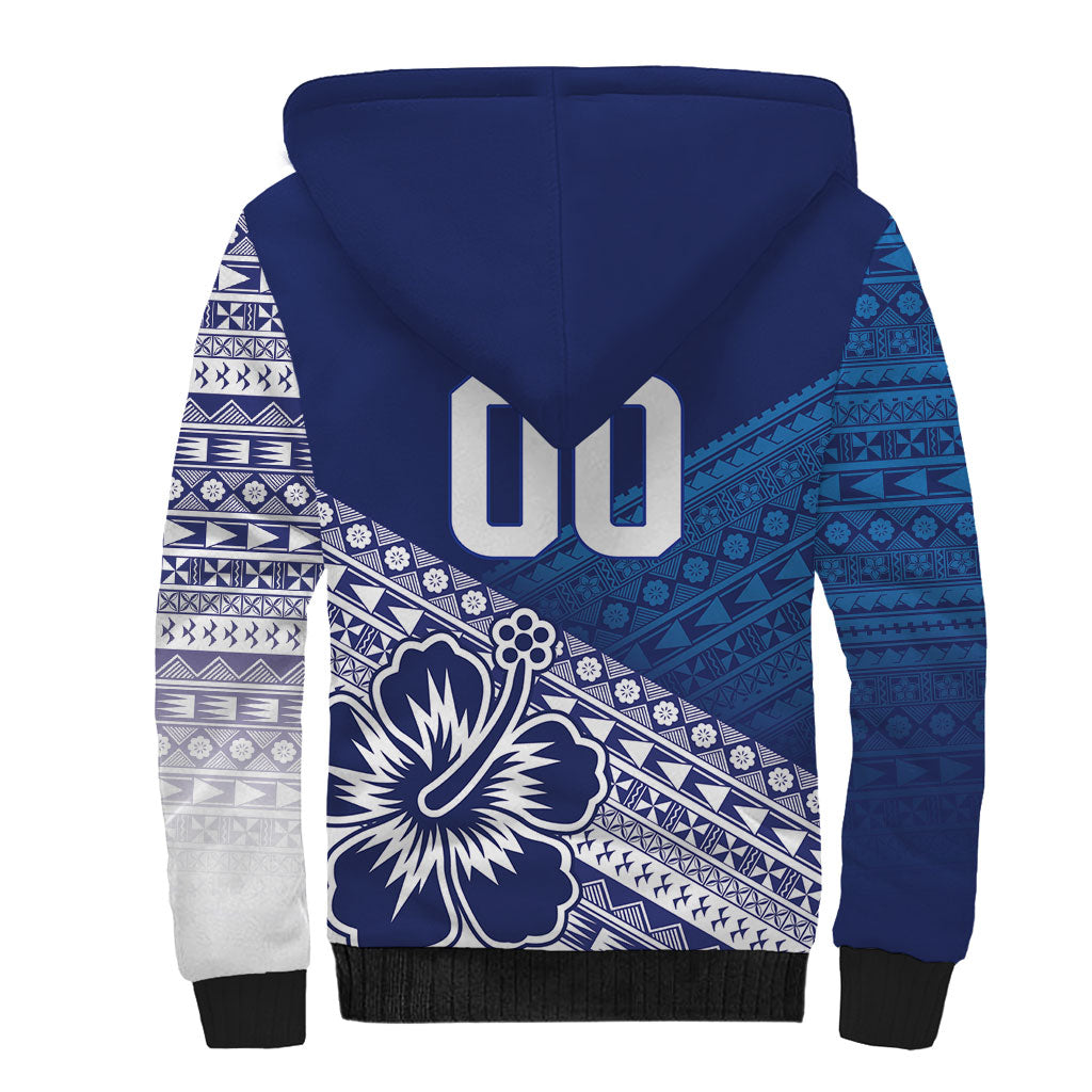 Custom Rugby Fiji Sherpa Hoodie Blue Traditional Masi Inspired