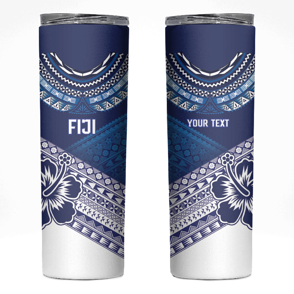 Custom Rugby Fiji Skinny Tumbler Blue Traditional Masi Inspired