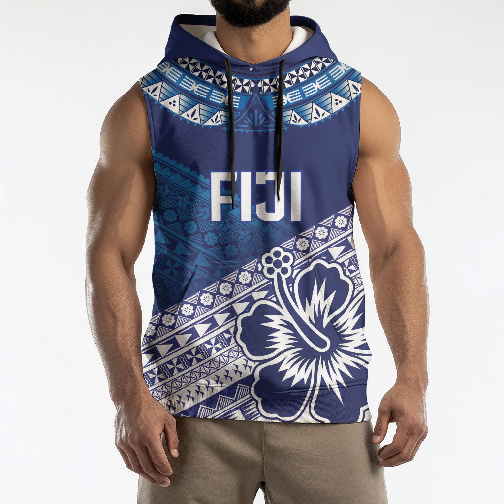 Custom Rugby Fiji Sleeveless Hoodie Blue Traditional Masi Inspired