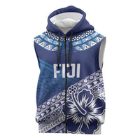 Custom Rugby Fiji Sleeveless Zip Hoodie Blue Traditional Masi Inspired