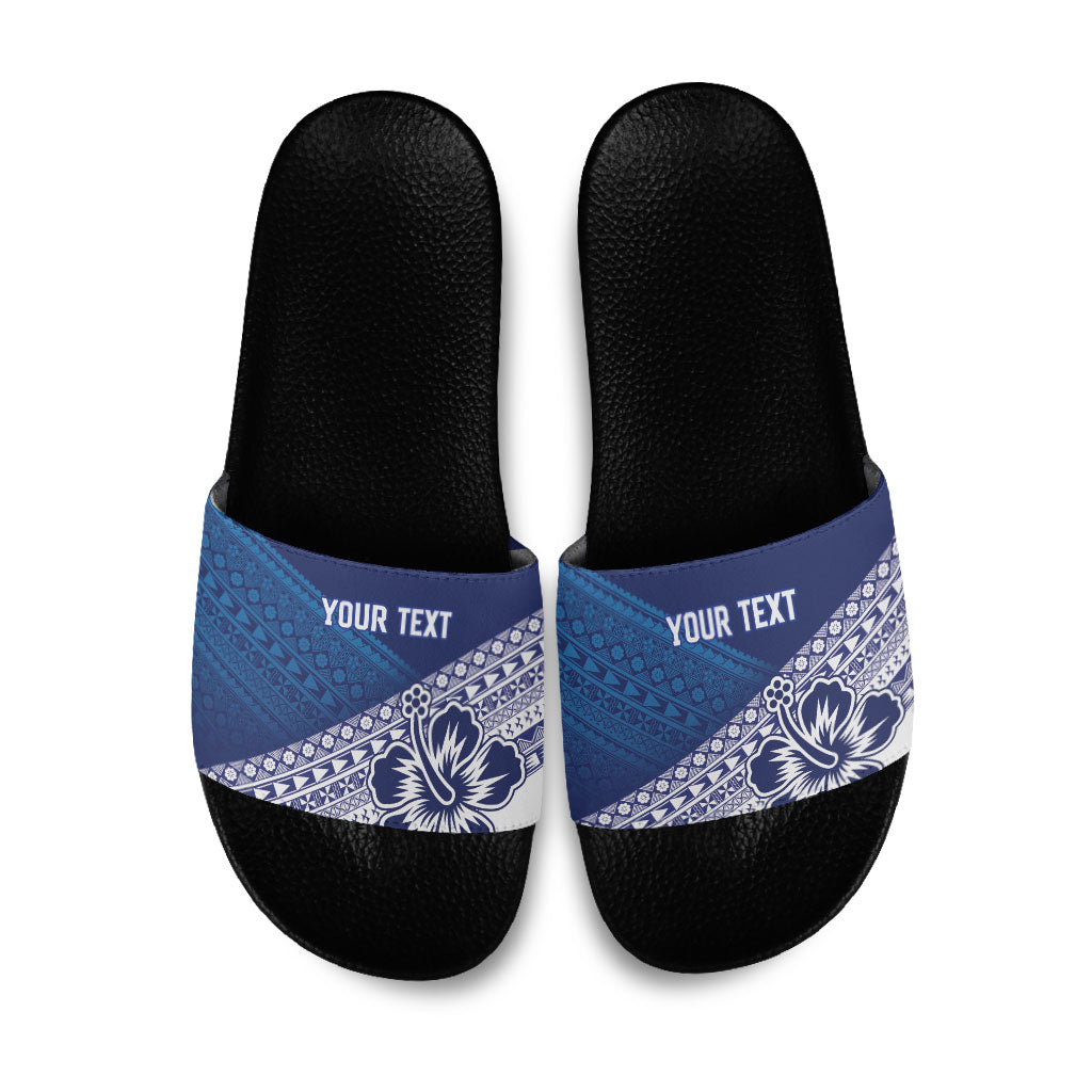 Custom Rugby Fiji Slide Sandals Blue Traditional Masi Inspired LT9 Blue - Polynesian Pride