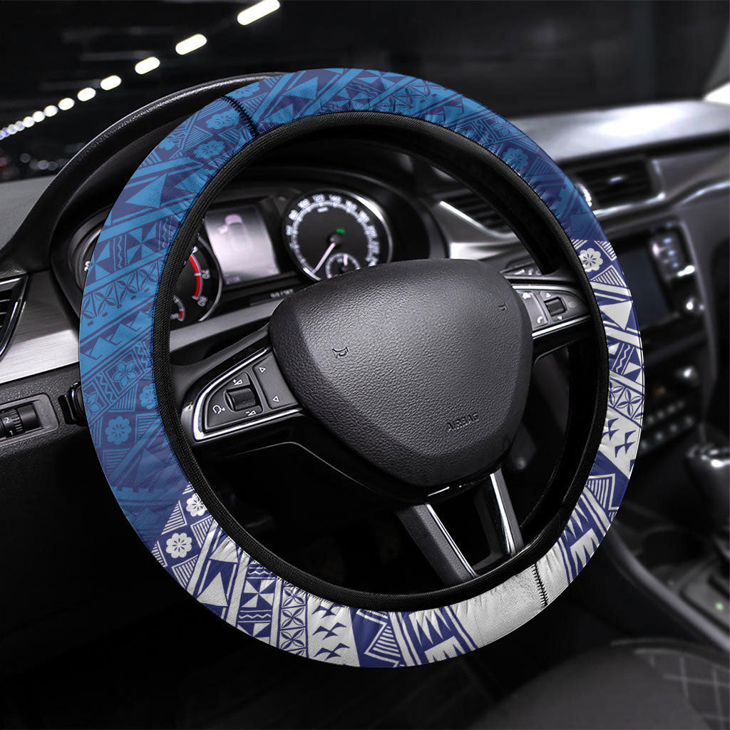 Rugby Fiji Steering Wheel Cover Blue Traditional Masi Inspired LT9 Universal Fit Blue - Polynesian Pride