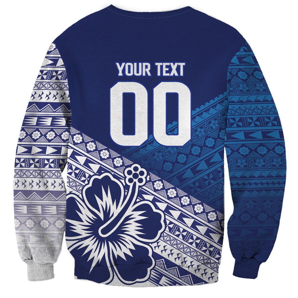 Custom Rugby Fiji Sweatshirt Blue Traditional Masi Inspired