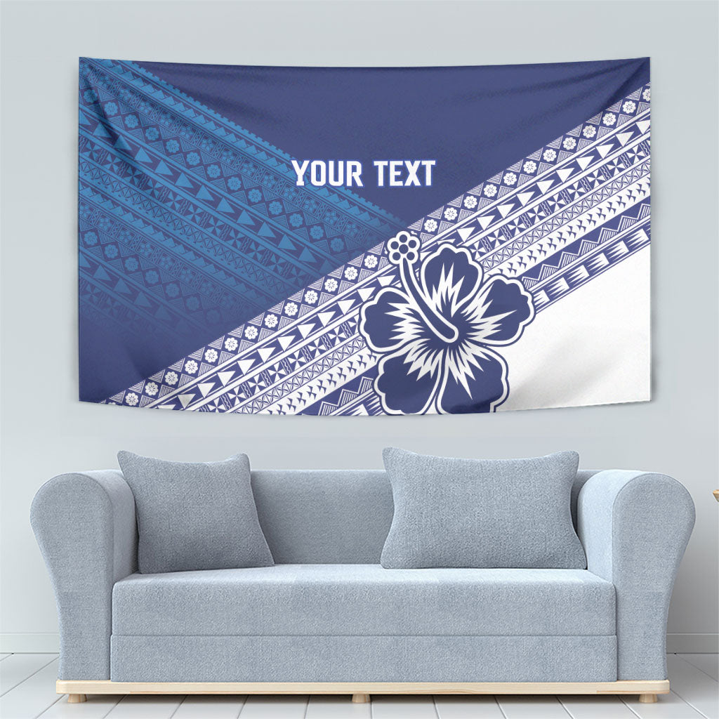 Custom Rugby Fiji Tapestry Blue Traditional Masi Inspired